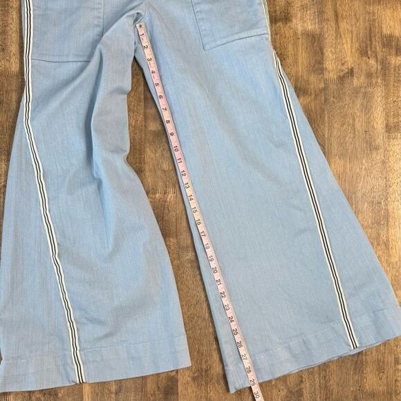 Hellessy Women’s Super Wide Leg Flare Denim Jeans Light Wash Racing Stripe Sz 10 - Picture 5 of 11